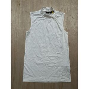 BOSS Sleeveless White Top XS Mock Turtleneck Modal Soft Raised Logo